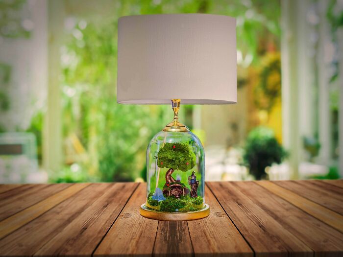I Made These Terrarium Lamps, Designed With Fantastical Storybook Scenes Inside Glass Base.