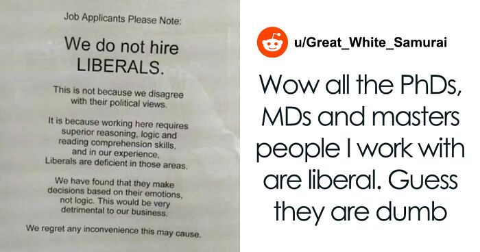 People Online Are Roasting This Business For Posting A Sign Saying They Don't Hire Liberals Because They're 'Emotional'