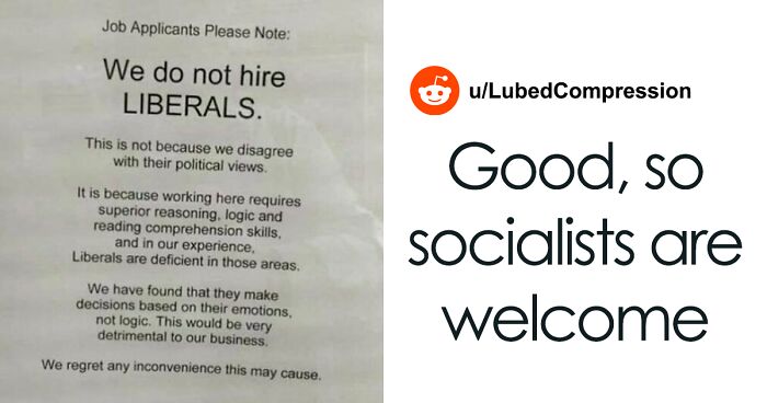 “We Do Not Hire Liberals”: Business Posts Sign Explaining They Don’t Hire Liberals Because They’re Emotional And Not Logical