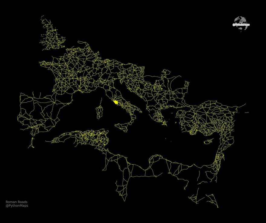 All Roads Lead To Rome. This Map Is Visualises The Famous Roads Built By The Roman Empire
