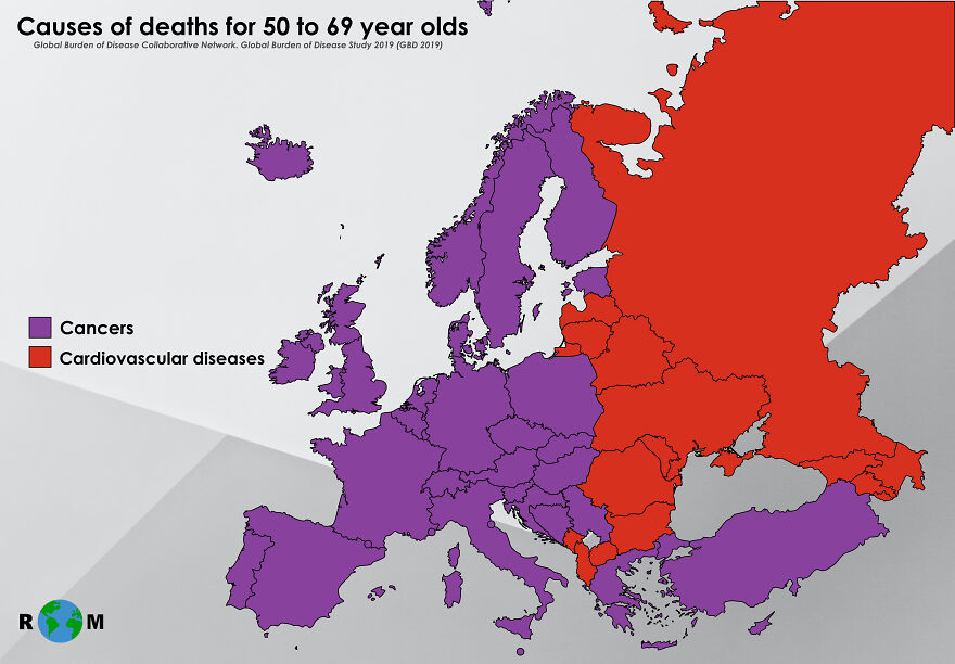 Most Frequent Causes Of Deaths For 50 To 69-Year-Olds. @realworldmaps