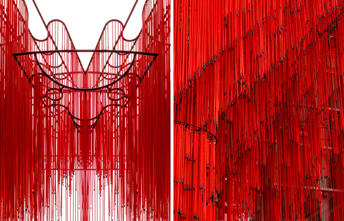 “Memory Veil”: 10,000 Strands Of Red String Beads Art Installation (20 Pics)