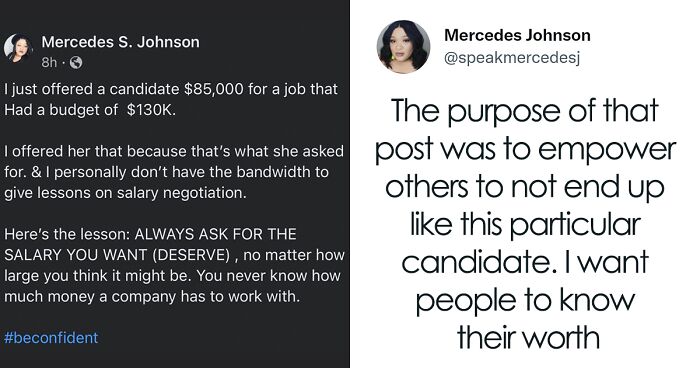 This Job Recruiter Starts A Debate Online After Revealing That She Offered The Candidate $85K Salary When The Budget For It Was $130K