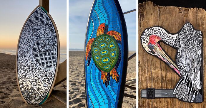 I Create Mosaic Art On Upcycled Surfboards And Other Objects (30 Pics)