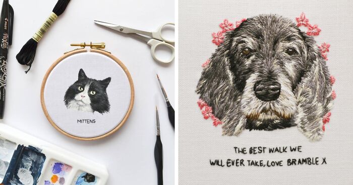 I've Been Embroidering For The Past Two Years, And Here Are My Best 19 Pet Portraits That I've Done