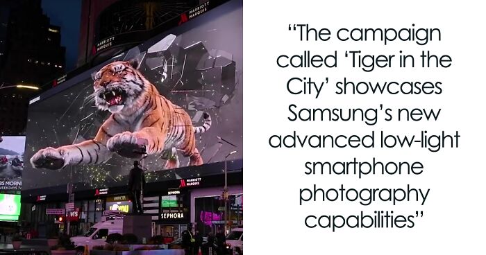 Samsung Lights Up The Dark In Cities Around The World With A Giant Hyper-Realistic 3D Tiger Billboard