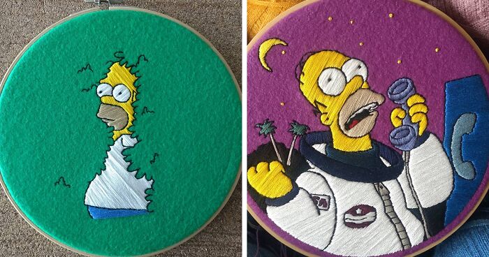 I Spend 10-30 Hours Recreating Scenes From The Simpsons With Embroidery (70 Pics)