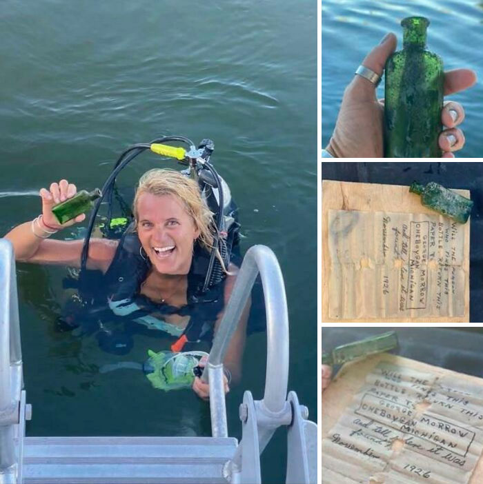 Lady Found A Message In A Bottle From 1926 While Diving