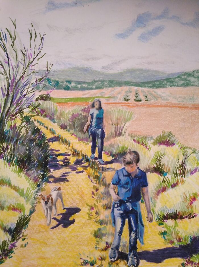 A Walk In El Romero. Colorful Pencils And Watercolors