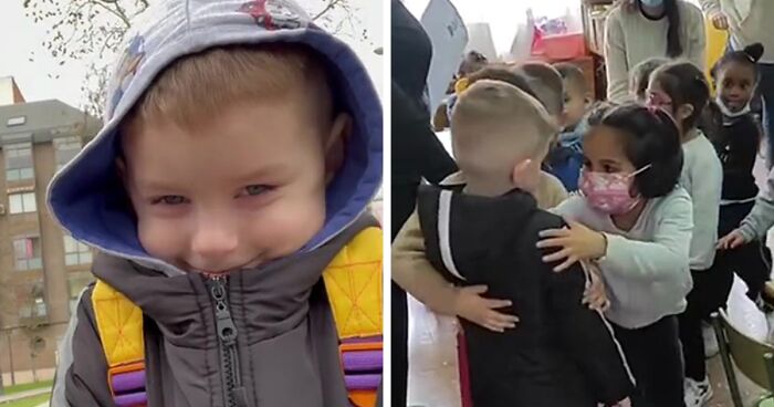 People Online Loved This Video Showing How Welcoming A Spanish School Was To A Ukrainian Boy, Embracing Him In A Hug