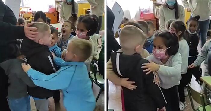 Ukrainian Boy Receives Hugs And Love From New Classmates After Fleeing To Spain With His Mom