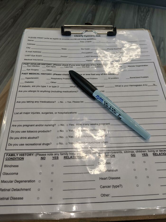 My Eye Doctor's Office Uses Laminated Forms And A Wet Erase Marker To Cut Down On Paper Use