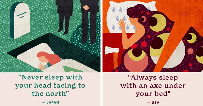 We Illustrated Weird & Interesting Bedroom Superstitions From 9 Countries Around The World