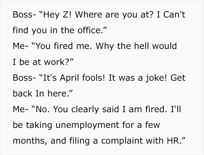 “My Boss Told Me I Was Fired As Soon As I Got To Work, Laughed And ...