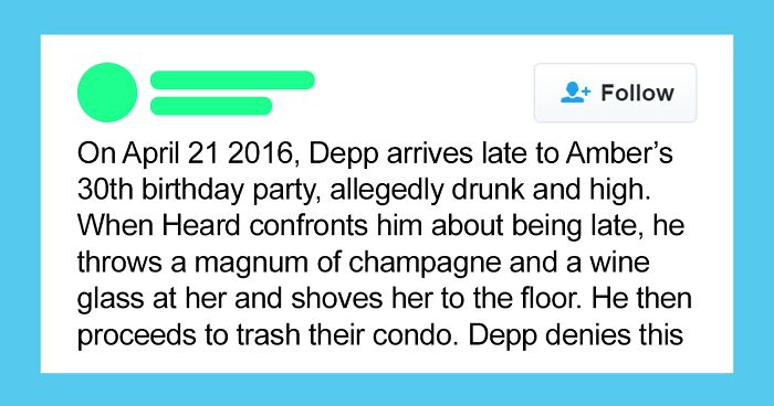 All The Things That Happened Between Johnny Depp And Amber Heard That Are Known To The Public, As Pointed Out By This Twitter User