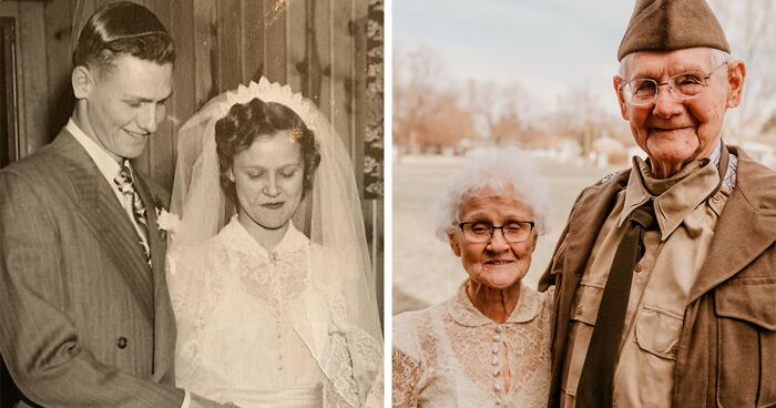 Woman Puts On Her Original Wedding Dress To Celebrate 70 Years Of Marriage With Her Husband