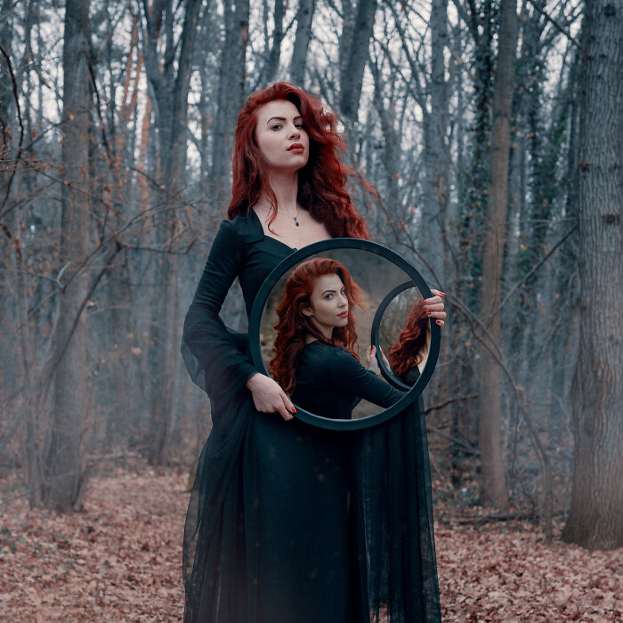 I Took A Pharmacist With Scarlet Hair For A Photoshoot In A Dead Forest (5 Pics)