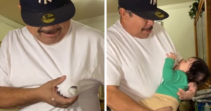 People Are Loving This Grandad’s Idea Of Faking Breastfeeding When The Baby Refuses To Drink Out Of The Bottle