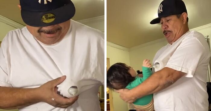 People Are Loving This Grandad’s Idea Of Faking Breastfeeding When The Baby Refuses To Drink Out Of The Bottle