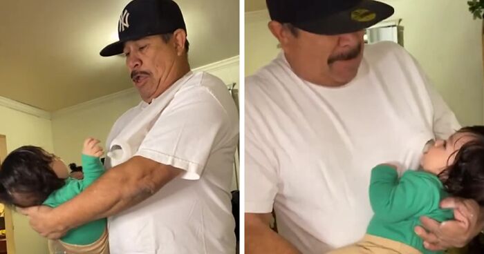 People Are Loving This Grandad’s Idea Of Faking Breastfeeding When The Baby Refuses To Drink Out Of The Bottle