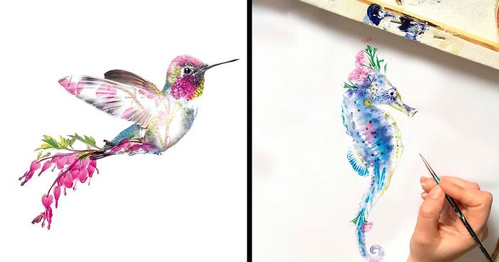 I Mix Two Life Kingdoms Together By Creating These Adorable Floral Animal Watercolors (50 Pics)