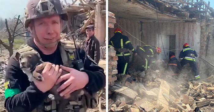 Ukrainian Policemen Pull Puppy Out Of Rubble And Return It To 77-Year-Old Owner Who’d Lost Everything Else