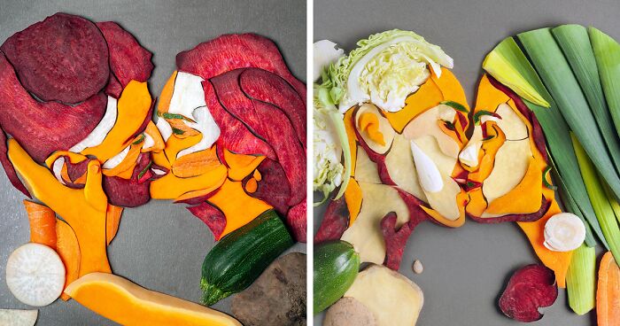 10 Vegetable Portraits Of People Kissing That I Made