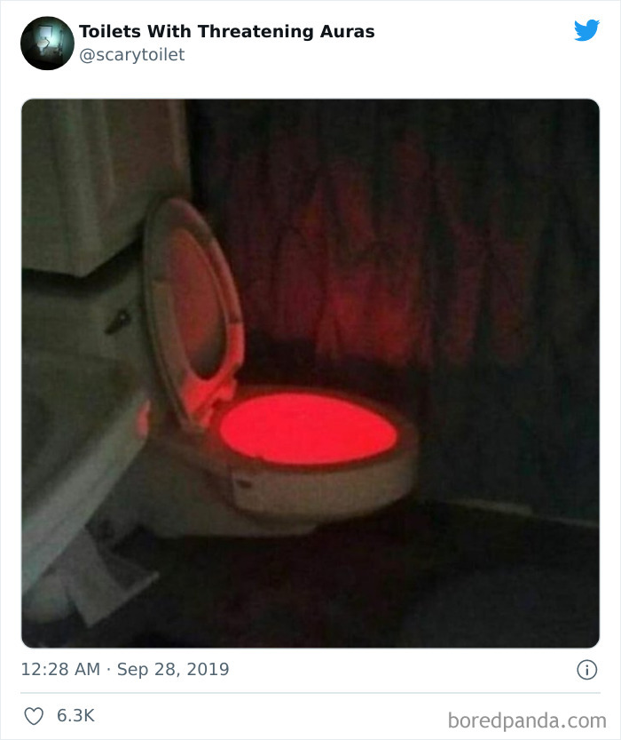 We got given a toilet light but it's stuck on red which is the most  terrifying colour to have glowing from your toilet : r/funny