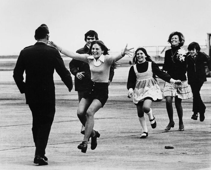 Lt. Col. Robert Stirm, Is Greeted By His Family, Returning Home After More Than Five Years As A Prisoner Of War In North Vietnam. Burst Of Joy Is A Pulitzer Prize-Winning Photograph By Associated Press Photographer Slava "Sal" Veder, Taken On March 17, 1973 At Travis Air Force Base In California