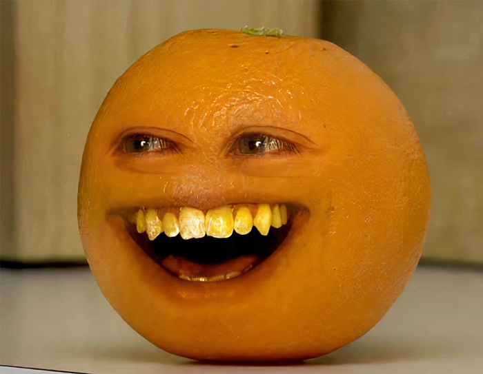 The Annoying Orange smiling