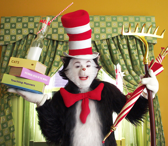 The Cat In The Hat with different things in his hands