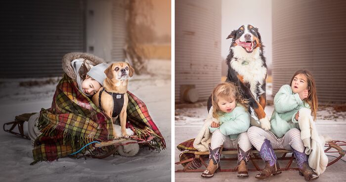 I Am A Photographer Who Captured Children With Their Dogs During The Cold Canadian Winter (21 Pics)