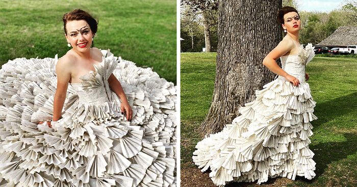 Teen Makes Her Prom Dress Herself And Uses Pages From Old Harry Potter Books As Its Fabric