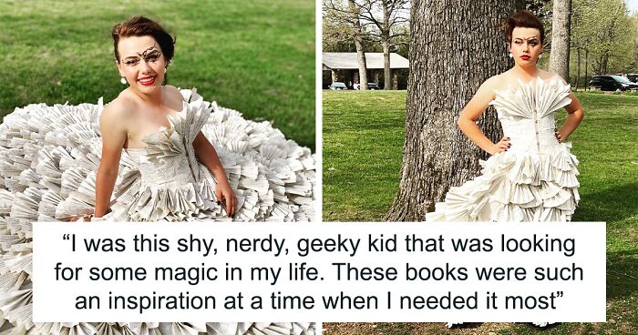 Woman’s Stunning Dress, Made Out Of Old Harry Potter Books, Is As Magical As It Sounds