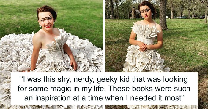 Teen Makes Her Prom Dress Herself And Uses Pages From Old Harry Potter Books As Its Fabric