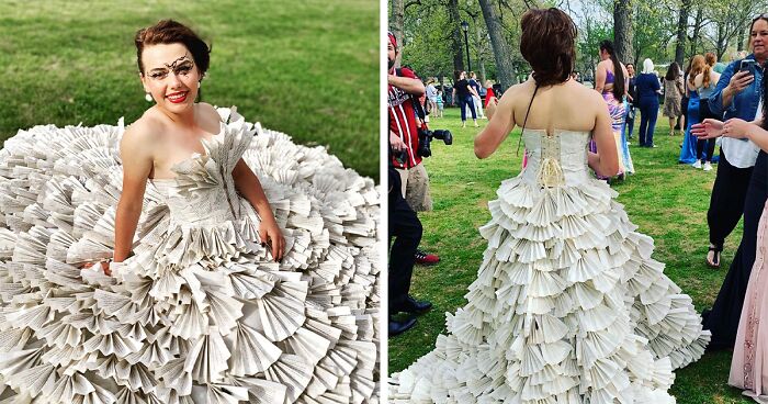 Teen Makes Her Prom Dress Herself And Uses Pages From Old Harry Potter Books As Its Fabric