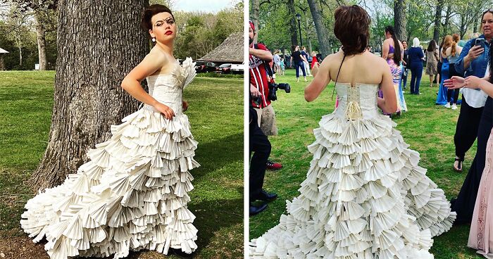 Teen Makes Her Prom Dress Herself And Uses Pages From Old Harry Potter Books As Its Fabric