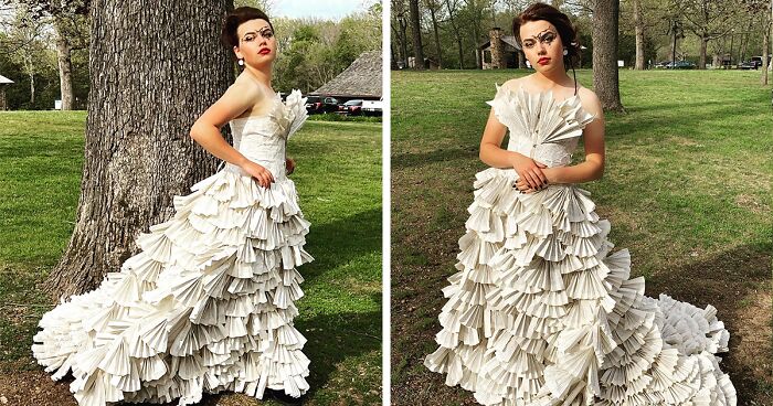 Teen Makes Her Prom Dress Herself And Uses Pages From Old Harry Potter Books As Its Fabric