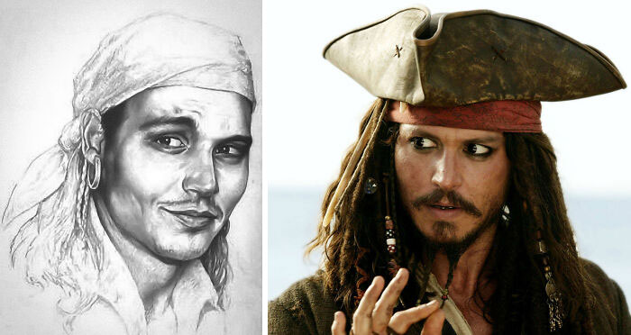 The Role Of Jack Sparrow Was Written For Johnny Depp And This Concept Art By Mark Mccreery Was The Initial Design For The Character, Before Johnny's Input. Very Similar To A Classic Errol Flynn Style Pirate. "Pirates Of The Caribbean: The Curse Of The Black Pearl" (2003)