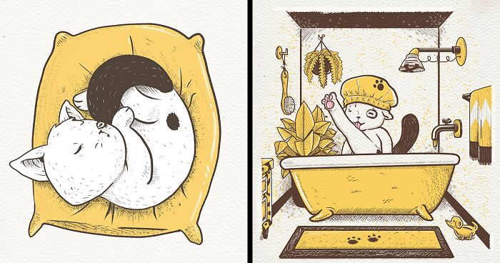 My 30 Illustrations Show An Introverted Cat That Is Seemingly Enjoying Its Life (30 Pics)