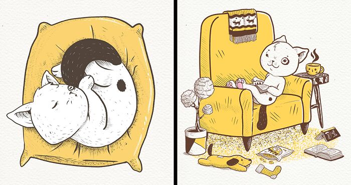 I Make Cute Illustrations Featuring An Introverted Cat, And Here Are 30 Of The Best Ones