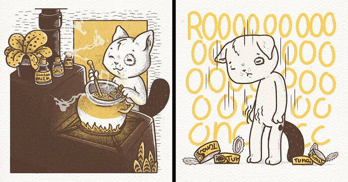 I Made 30 Illustrations Featuring An Introverted Cat That Is Seemingly Enjoying Its Life (30 Pics)