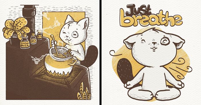 I Make Cute Illustrations Featuring An Introverted Cat That Is Just Living Its Life (21 Pics)