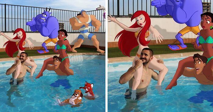 Elementary School Teacher Uses Photoshop To Surround Himself With Classic Disney Characters And It Looks Like They're Having A Blast (29 New Pics)