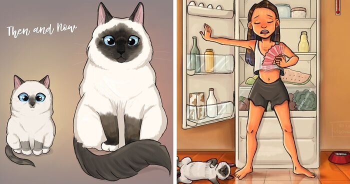 “Life With A Cat”: Artist Illustrates Everyday Life With A Cat In Her 58 New Illustrations