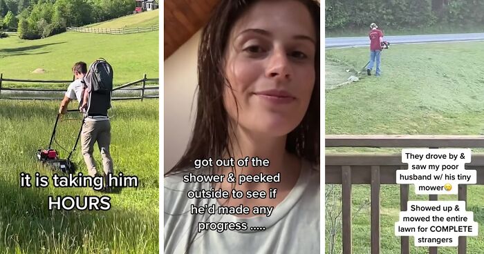 18M People Saw This Video And Loved How These Strangers Jumped In To Help Their New Neighbors After They Bought A Way-Too-Tiny Lawn Mower