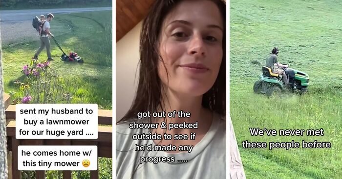 18M People Saw This Video And Loved How These Strangers Jumped In To Help Their New Neighbors After They Bought A Way-Too-Tiny Lawn Mower