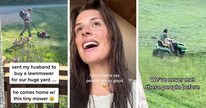 18M People Saw This Video And Loved How These Strangers Jumped In To Help Their New Neighbors After They Bought A Way-Too-Tiny Lawn Mower