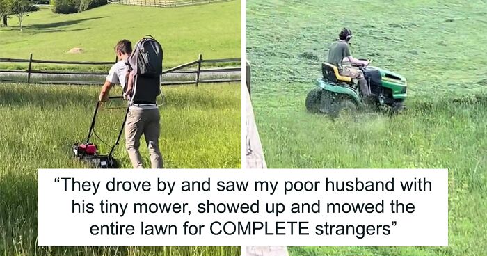 18M People Saw This Video And Loved How These Strangers Jumped In To Help Their New Neighbors After They Bought A Way-Too-Tiny Lawn Mower