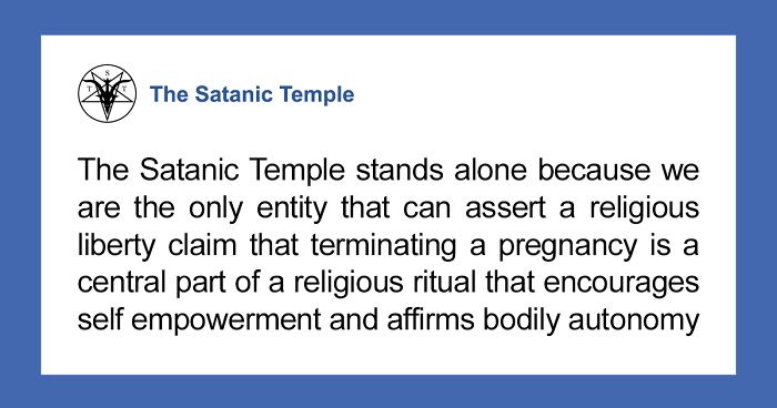 Surprising Tactic In The Fight To Preserve Abortion Rights In The U.S. Comes From None Other Than The Satanic Temple, Which Upholds Religious Abortion Rituals